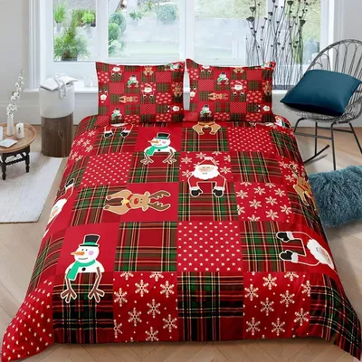 Productafbeelding van Beddengoedset, 3-delig, 220x240 cm, rood, geruit, microvezel, met 2 kussenslopen van 80x80 cm