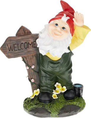 Image de Nain de jardin avec panneau de bienvenue