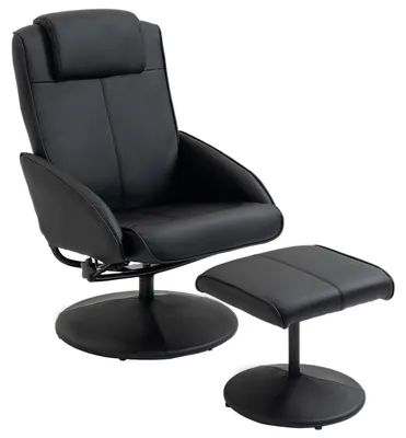 Produktbild von Sessel - Relaxsessel - Sessel mit Fußhocker - Schwarze Kunstlederbezug - Verstellbare Rückenlehne