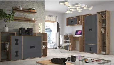 Obrázek produktu pro Nábytek do studentského pokoje BASHIRA 2 - dub / lesklý šedý