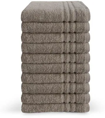 Produktbild von Unyqoos® Byrklund 10er Handtuch-Set 50 x 100 cm, 100% Baumwolle, 500 g/m², Hotelqualität, Taupe, weich & saugfähig, mit Aufhängeschlaufe