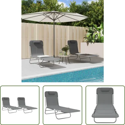 Image de The Living Store Bains de soleil pliables 2 pcs. Gris Textilène et acier