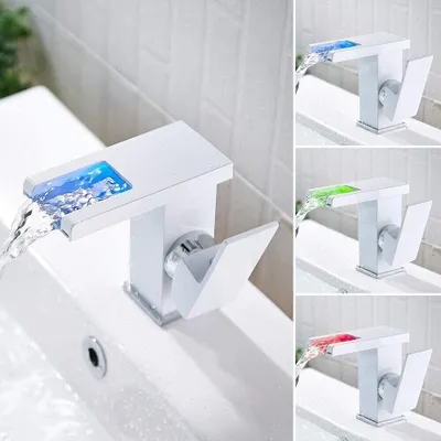 Zdjęcie produktu dla Jednouchwytowa bateria wodospadowa LED Bateria umywalkowa Bateria umywalkowa łazienkowa Bateria umywalkowa (biała)