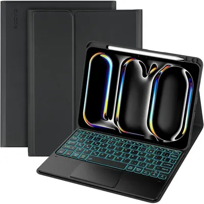 Immagine prodotto di Custodia con tastiera per iPad Pro 11 pollici M4 (2024), dotata di touchpad, illuminazione a 7 colori, removibile, layout AZERTY, colore nero