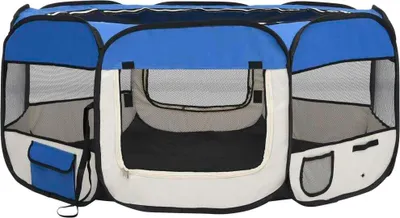 Immagine prodotto di vidaXL Box pieghevole per cuccioli con borsa per il trasporto Blu 145x145x61 cm