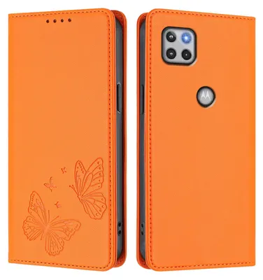 Produktbild von Lederhülle für Motorola Moto G 5G 2020, Schmetterling Prägung Leder Brieftasche Schutzhülle mit Ständer Orange