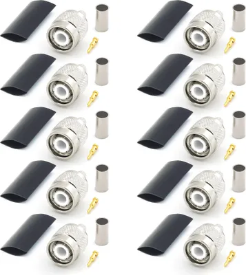 Obrázok produktu pre TNC zástrčka RG58 LMR195 RG303 RG141 RG142 RG400 RF krimpovacia zástrčka koaxiálneho kábla poniklovaná s pozláteným kolíkom (balenie 10 ks)