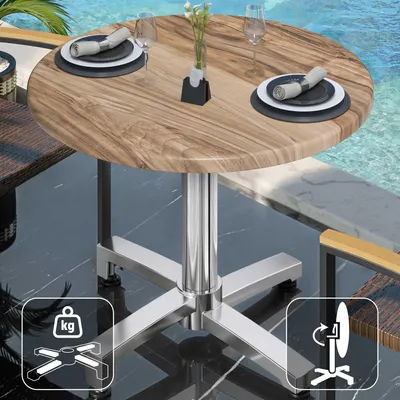 Produktbild von WBO | Bistro Außen Tisch | Ø:H 70 x 78,5 cm | Sheesham / Aluminium | Rund | Klappbar + Zusatzgewicht | Bistro Tisch Gastro Tisch