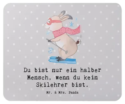 Produktbild von Mr. & Mrs. Panda Mouse Pad Skilehrer Herz - Grau Pastell - Geschenk, Mauspad, pc, mousematte, gummi, Mousepad