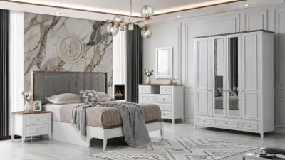 Immagine prodotto di Set completo per camera da letto bianco, composto da letto e comodini