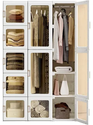 Image de Armoire pliante, dimensions 104 x 170 x 50 cm, blanche, avec 11 portes et 2 barres
