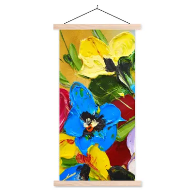 Produktbild von MuchoWow® Textilposter Ölfarbe - Malerei - Blumen 40x80 cm mit holzfarbenen Rahmen - Wohnzimmer