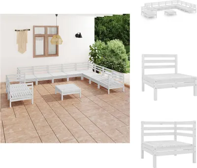 Produktbild von vidaXL 11-tlg. Garten-Lounge-Set Massivholz Kiefer Weiß -  Gartenmöbel-Sets