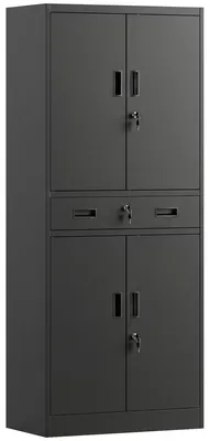 Produktbild von Metallschrank 180 cm, Werkzeugschrank mit abschließbaren Türen, Schublade und verstellbaren Böden, Schwarz