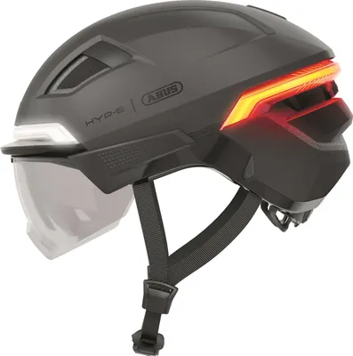 Immagine prodotto di Casco da bici ABUS HYP-E ACE - con luce anteriore, luce posteriore e indicatore di direzione - con visiera e paraorecchie - adatto anche per e-bike e S-pedelec - per uomo e donna - grigio, taglia L (57-61 cm)