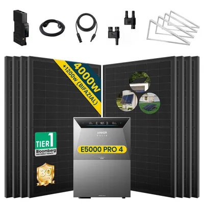 Produktbild von ALLDREI Balkonkraftwerke mit Speicher Anker Solix Solarbank 4 E5000 Pro & BP5000x1,Komplettset mit 8x500W Bifazialer Solarpanel & Smart Meter Gen 2
