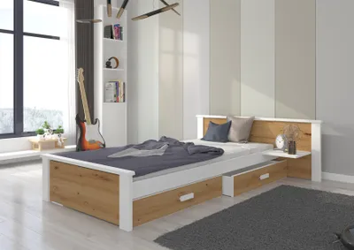 Obrázek produktu pro Jednolůžková postel s policí a matrací 80x180 FASNA - bílé / dub artisan