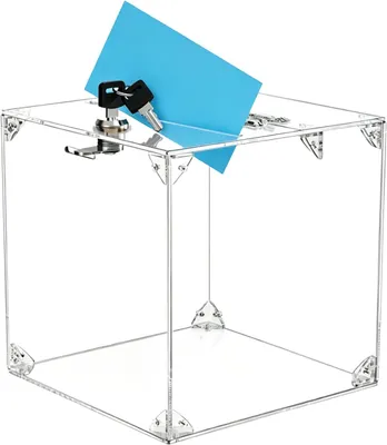 Imagen del producto de Caja de donaciones de acrílico, transparente, de 19,5 x 19,5 x 19,5 cm, ideal para oficinas y eventos