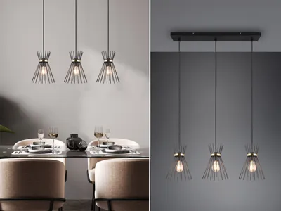 Produktbild von Pendelleuchte 3 flammig Schwarz Gold