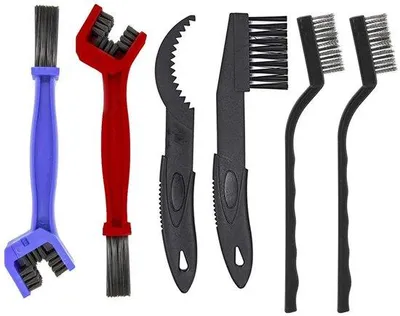 Image de Kit de brosses de nettoyage pour chaîne, 6 pièces, noir, bleu, rouge
