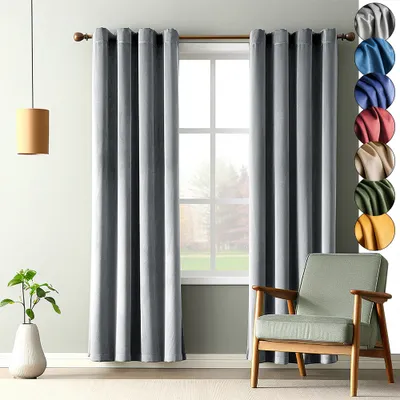 Produktbild von 2er Set Samt Gardinen Vorhänge Grau Wohnzimmer Schlafzimmer Vorhang Blickdicht Kräuselband Verdunklungsvorhänge Blackout Curtain, 132*244cm