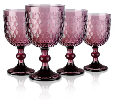 Immagine prodotto di Omgoods - Set di 4 bicchieri da vino vintage viola con motivo in rilievo