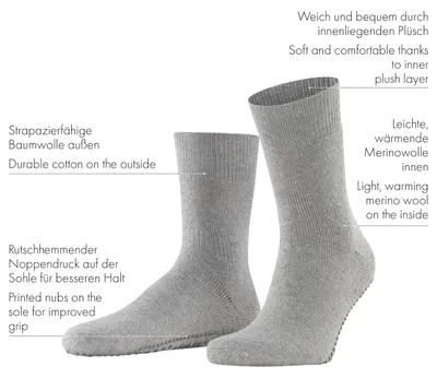 Produktbild von FALKE Stoppersocken Homepads M, Wolle Baumwolle, rutschhemmend, grau, 39-42