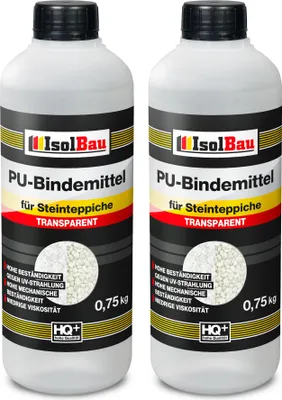 Produktbild von Isolbau - 1 K PolyurethanBindemittel für Steinteppich - 2 x 0,75 kg - Transparent - Hervorragende Haftung &Elastizität - Gebrauchsfertig - für Innen- und Außenbereich - Treppen, Balkonen, Garten, Wegen