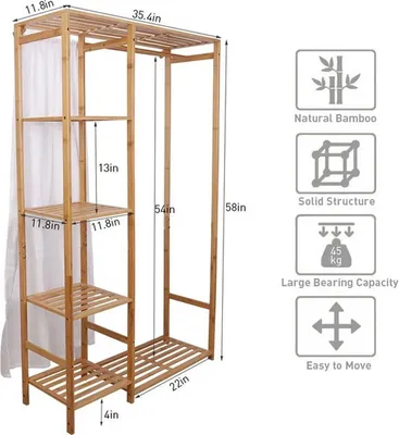 Immagine prodotto di Porta abiti - Legno - Bambù - Con ripiani - Grucce - Porta abiti - Appendiabiti