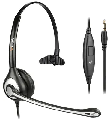 Produktbild von Kabelgebundenes Headset für PC Leichtes On-Ear-Headset Mikrofon mit Geräuschunterdrückung Klinke Einseitiger Kopfhörer Hellschwarz