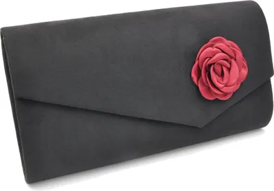 Produktbild von Steuer Modeschmuck Abendtasche Satin-Optik schwarz mit roter Blüte