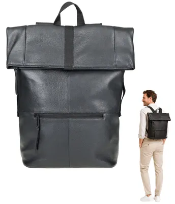 Produktbild von Rucksack Leder Herren Männer Damen Laptoprucksack Lederrucksack Echtleder Lehrertasche Lehrerrucksack Handgepäck Business Büro gross 12981 Schwarz +f