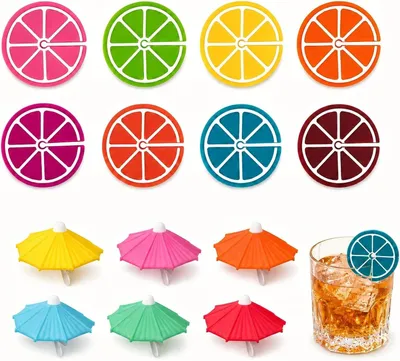 Immagine prodotto di Marcatori per bicchieri - Set da 14 pezzi - In silicone - Marcatori colorati per bicchieri - Marcatori riutilizzabili per identificare i bicchieri