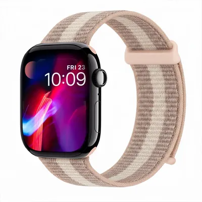 Produktbild von Smartwatch Armband für Apple Watch Series 10 42mm Nylon Textil Band Ersatzband Wechselband Klettverschluss flexibel atmungsaktiv Rosa