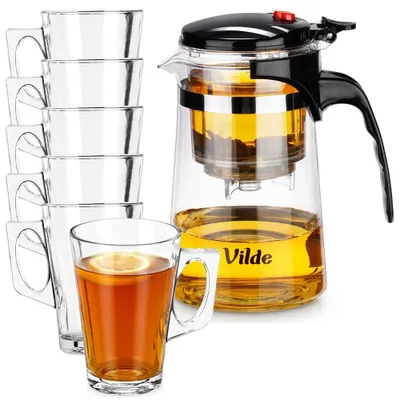 Produktbild von Vilde | Teekanne 680 ml - Glaskanne mit Sieb - 6 Gläser 255 ml - Spülmaschinenfest