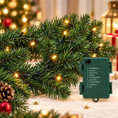 Künstliche Weihnachtsgirlande 270 cm mit LED-Lichtern, grün