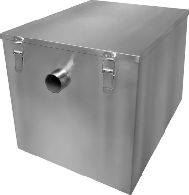 Zdjęcie produktu dla Komercjalny separator tłuszczu, 96 l, separator podblatowy, 10 kg, stal nierdzewna, zużyty tłuszcz, separator wody, filtr, restauracja, kuchnia, kawiarnia, przyłącze wlotowe i wylotowe 50 mm, kompaktowy, 42 cm wys. x 45 cm szer. x 52 cm gł.