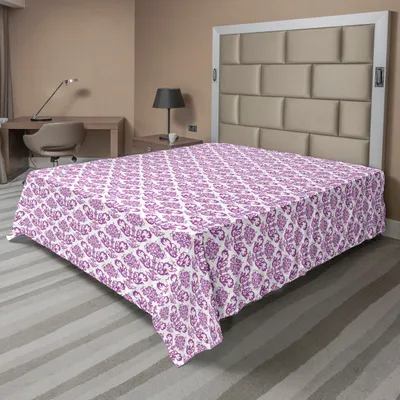 Produktbild von ABAKUHAUS viktorianisch Bettlaken, Blumenlavendel Farbblüten blühn blühen edlen kunstvollen Entwurf Druck, weiches bequemes oberes Bettlaken für ein dekoratives Bett 1 Stück 244 cm x 205 cm, Fuchsienfarben
