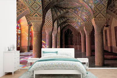 Produktbild von MuchoWow® Fototapete für Wohnzimmer oder Schlafzimmer Wandtapete Vinyl Motivtapete Architektur - Farben - Stein - Gebäude - Regenbogen - 600x400 cm - Vinyltapeten