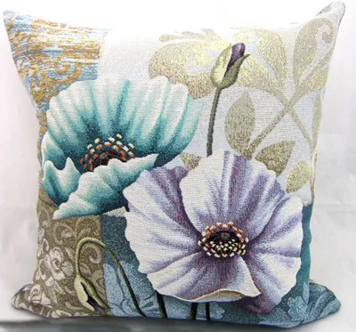 Produktbild von Kissenhülle Gobelin Ornamentblumen lila Mohn ca. 45 x 45 cm mehrfarbig