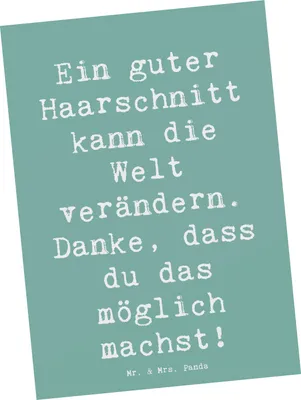 Produktbild von Mr. & Mrs. Panda Postkarte Spruch Friseur Wunder - Meeresbrise - Geschenk, Ansichtskarte, Freundschaft, Vertrauter, Bedanken, Danke sagen, Grußkarte, Aufmerksamkeit