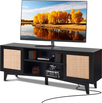 Immagine prodotto di Mobile TV in rattan per TV da 75" Mobile TV Boho con presa integrata Nero