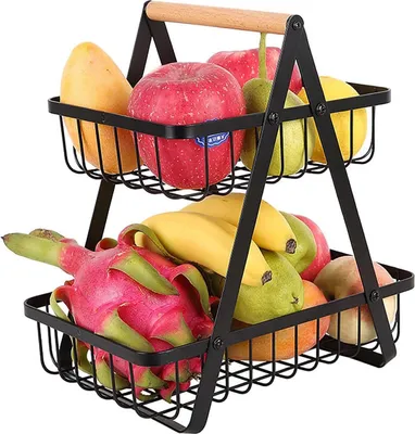 Image de Coupe à fruits 2 étages - Etagère pour légumes et fruits - Grille métallique - 1 pièce