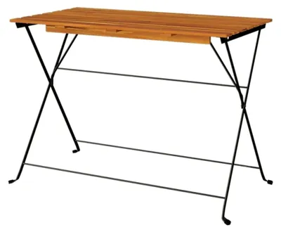 Produktbild von Bistrotisch, Stehtisch mit Stahlrahmen, klappbarer Gartentisch aus massivem Akazienholz für Balkon und Terrasse
