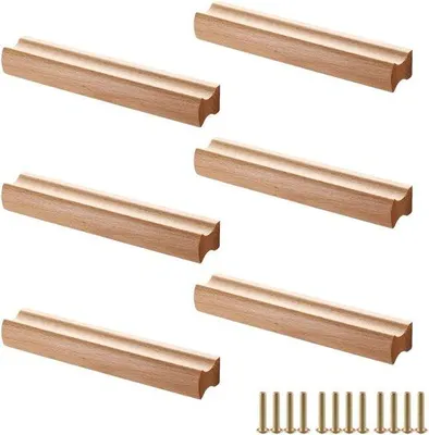 Productafbeelding van Famanu meubelgrepen, hout, set van 6 - afstand tussen de gaten: 64 mm