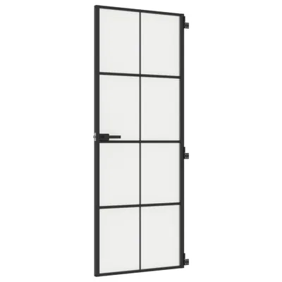 Zdjęcie produktu dla vidaXL Drzwi wewnętrzne slim czarne 76x201,5 cm szkło hartowane i aluminium