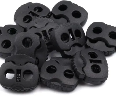 Produktbild von 10 Stück - Kordelstopper mit 2 Löchern - 4mm Durchzug - 15x15mm - Kunststoffgehäuse (Schwarz)