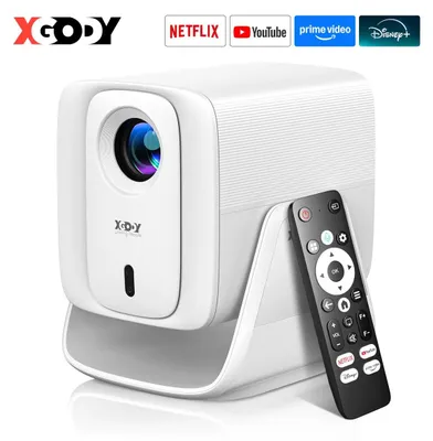 Zdjęcie produktu dla Projektor 4K do kina domowego z automatycznym ustawianiem ostrości, LCD, Wi-Fi 6, Bluetooth, systemem Android 14, przenośny, 1000 lumenów, kontrast 15000:1, do projekcji na suficie