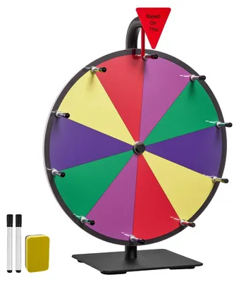 Obrázek produktu pro VEVOR kolo štěstí (305 mm) 10 slotů kolo štěstí se stojanem, loterijní hry výherní ruleta s houbou na tabuli a 2 fixy, 6 barev, točící se výherní kolo ideální pro večírek v hospodě na veletrhu