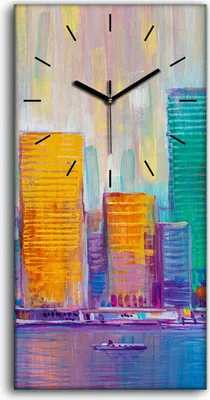 Produktbild von Wanduhr Bürouhr Leinwand Bild Geräuschlos 30x60 Landschaft Architektur Stadt - schwarze Hände